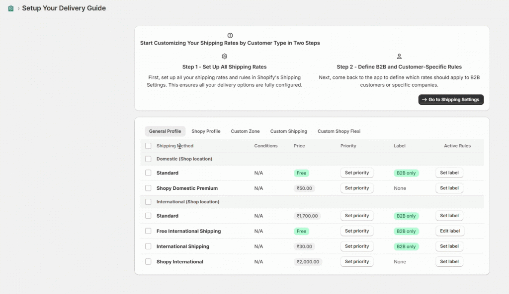 View Shipping Profiles