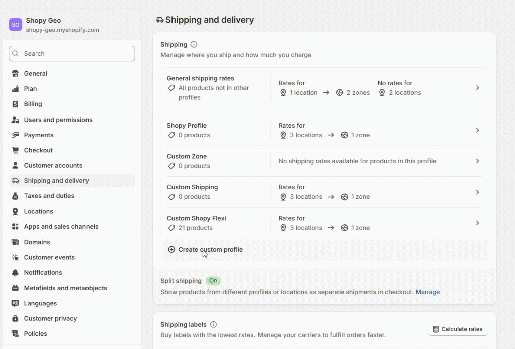 New Shipping Profile